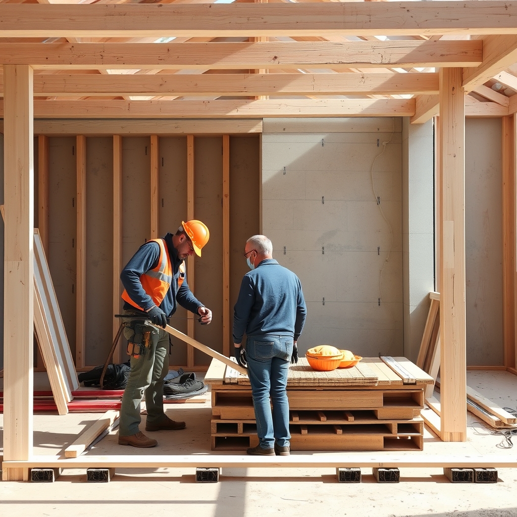 Maison sur mesure en cours de pose (illustration)